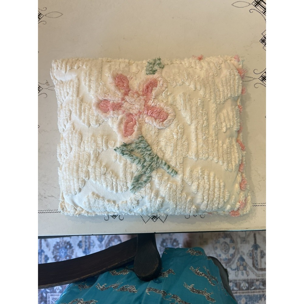 Handmade Pillow made from Vintage  Chenille Bedspread 13" x 11.5"